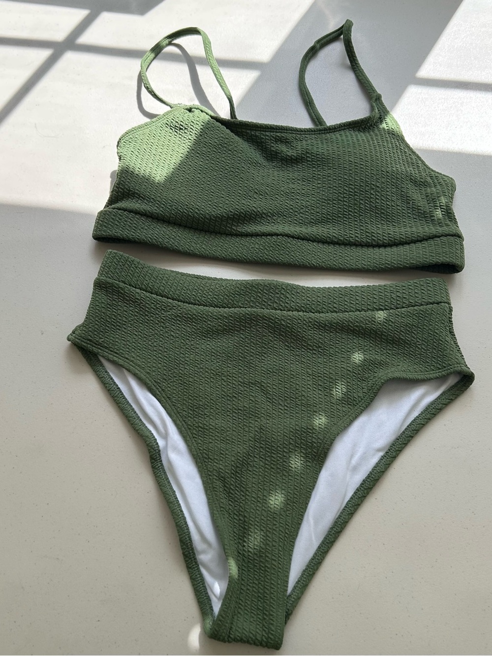Bikini Set Medium Green Ribbed Padded New